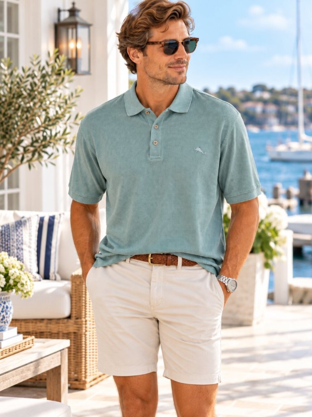 Tommy Bahama Mens Aqua Blue Polo Shirt XL Textured Stretch Coastal Prep Resort